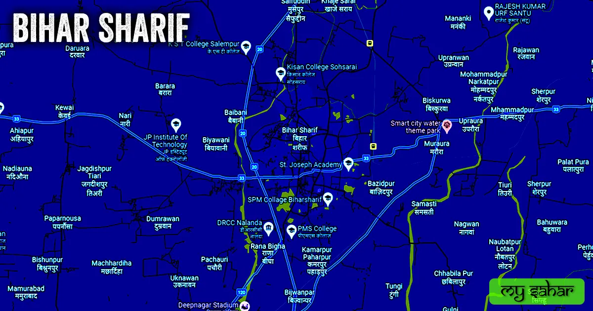 Bihar sharif political map with its name.