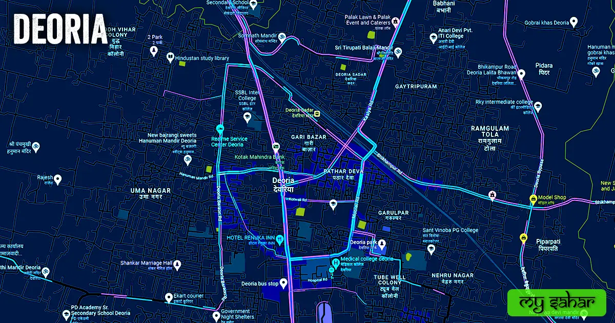 Deoria political map with its name.