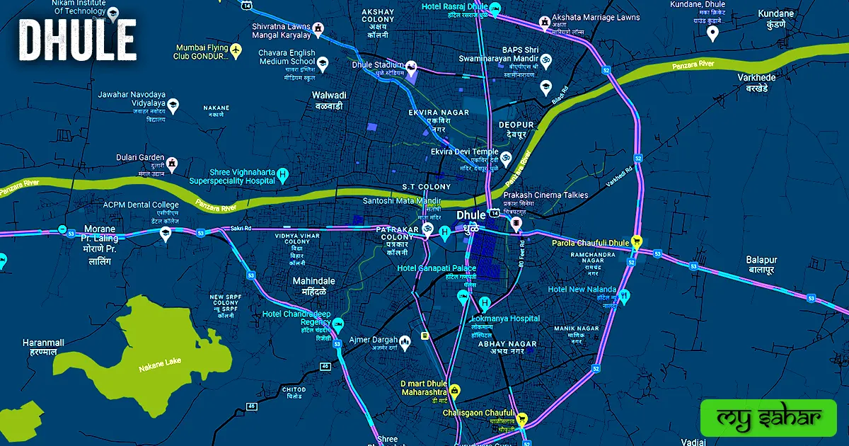 Dhule political map with its name.