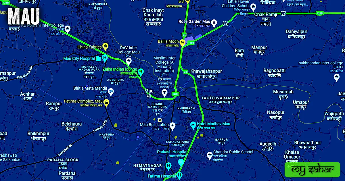 Mau political map with its name.