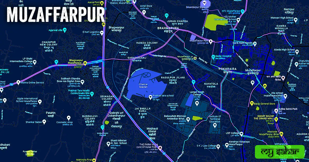 Muzaffarpur political map with its name.