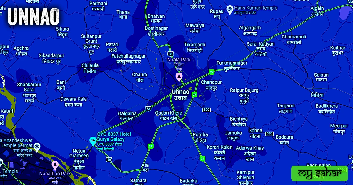 Unnao political map with its name.